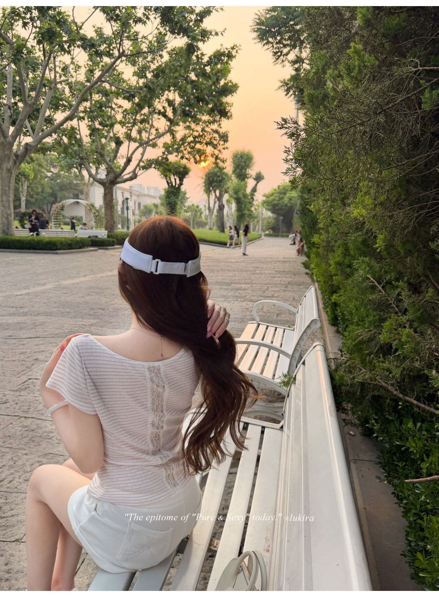 후아 남편 그리드 자수 하이웨이스트 볼륨 측면 펌프 로프 스트레이트 캐주얼 바지 여성 여름 반바지 긴 바지 상세 이미지 19