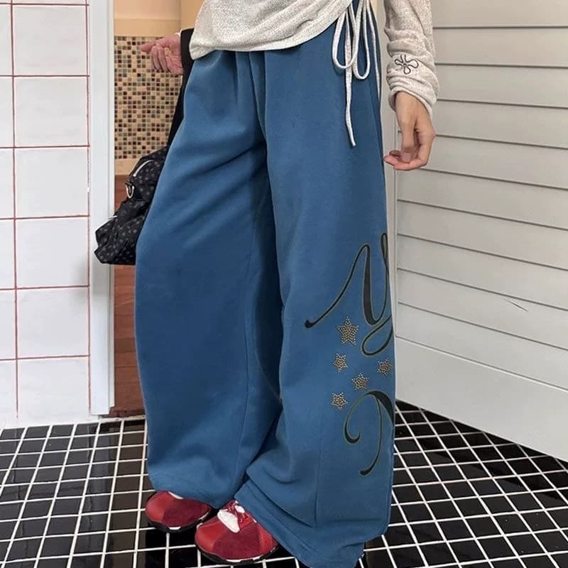 느슨함 센스 알파벳 핫픽스 운동 웨이 바지 여성 루즈핏 와이드 레그 팬츠 재즈 댄스 캐주얼 바지 바닥 청소 아메리칸 상세 이미지 9