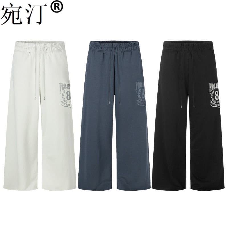 아메리칸 레트로 운동 바람 무용 바지 캐주얼 바지 남녀 디자인 센스 넓은 다리 루즈핏 스트레이트 다용도 긴 바지 상세 이미지 9
