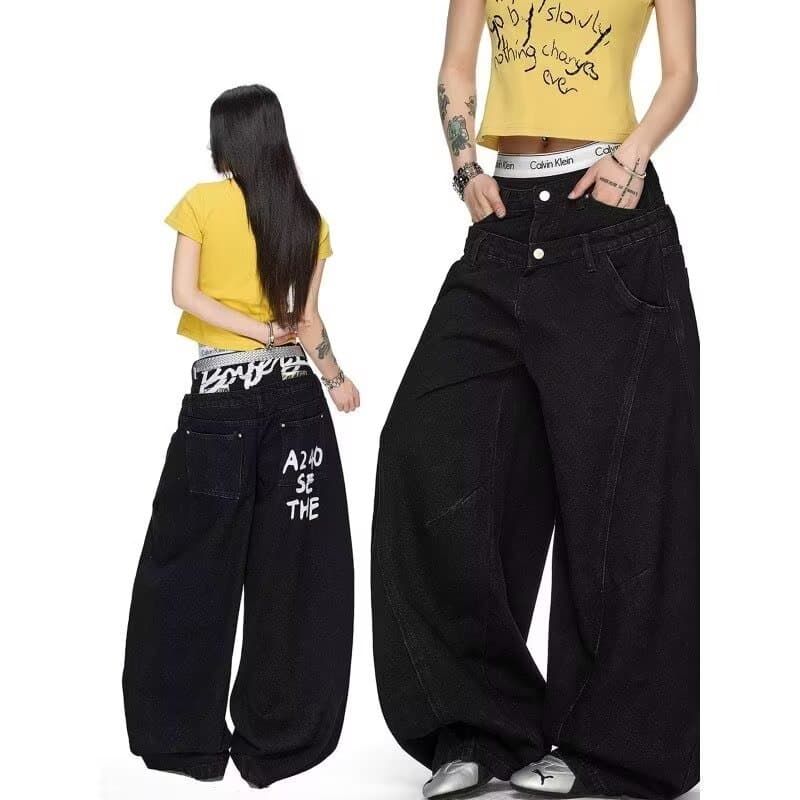 아메리칸 핫걸 루즈핏 느긋한 느슨함 센스 청바지 여자 2025 겨울 새로운 더블 허리 머리 와이드 레그 팬츠 어린이 트렌디 이미지 5