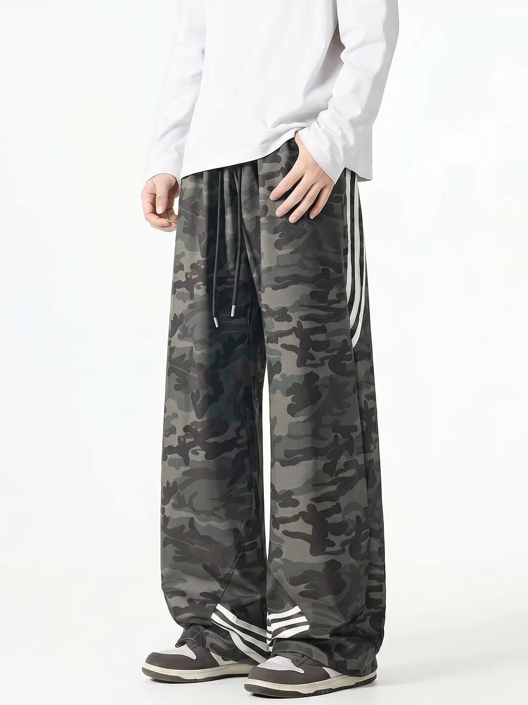 아메리칸 레트로 카모플라주 캐주얼 운동 바지 남자 여자 거리 여름 루즈핏 다용도 넓은 다리 스트레이트 웨이 바지 이미지 4