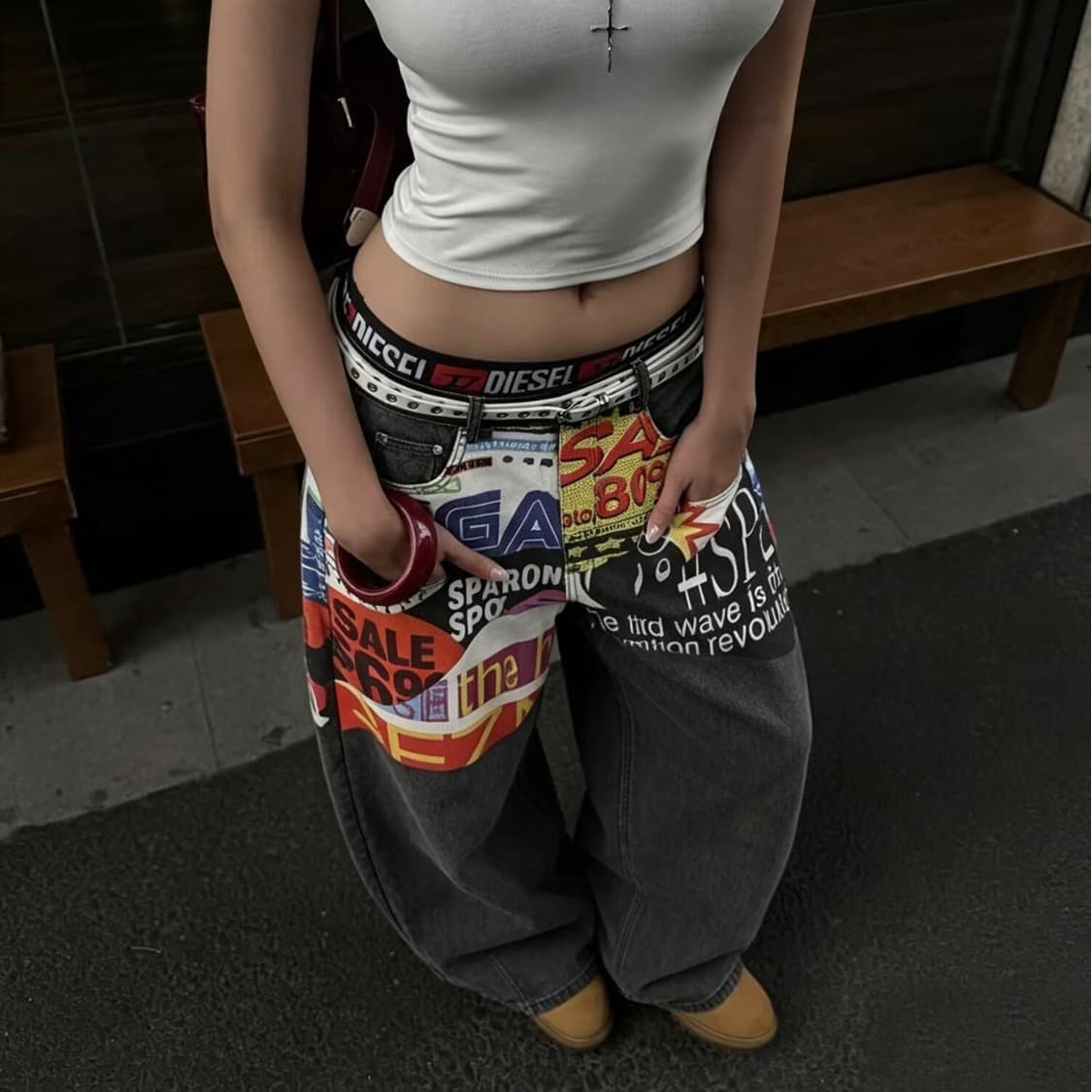 봄 가을 아메리칸 레트로 워싱 청바지 남녀 커플 루즈핏 캐주얼 다용도 스트레이트 프린트 넓은 다리 길이 바지