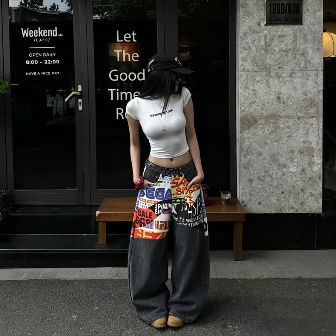 봄 가을 아메리칸 레트로 워싱 청바지 남녀 커플 루즈핏 캐주얼 다용도 스트레이트 프린트 넓은 다리 길이 바지 이미지 3