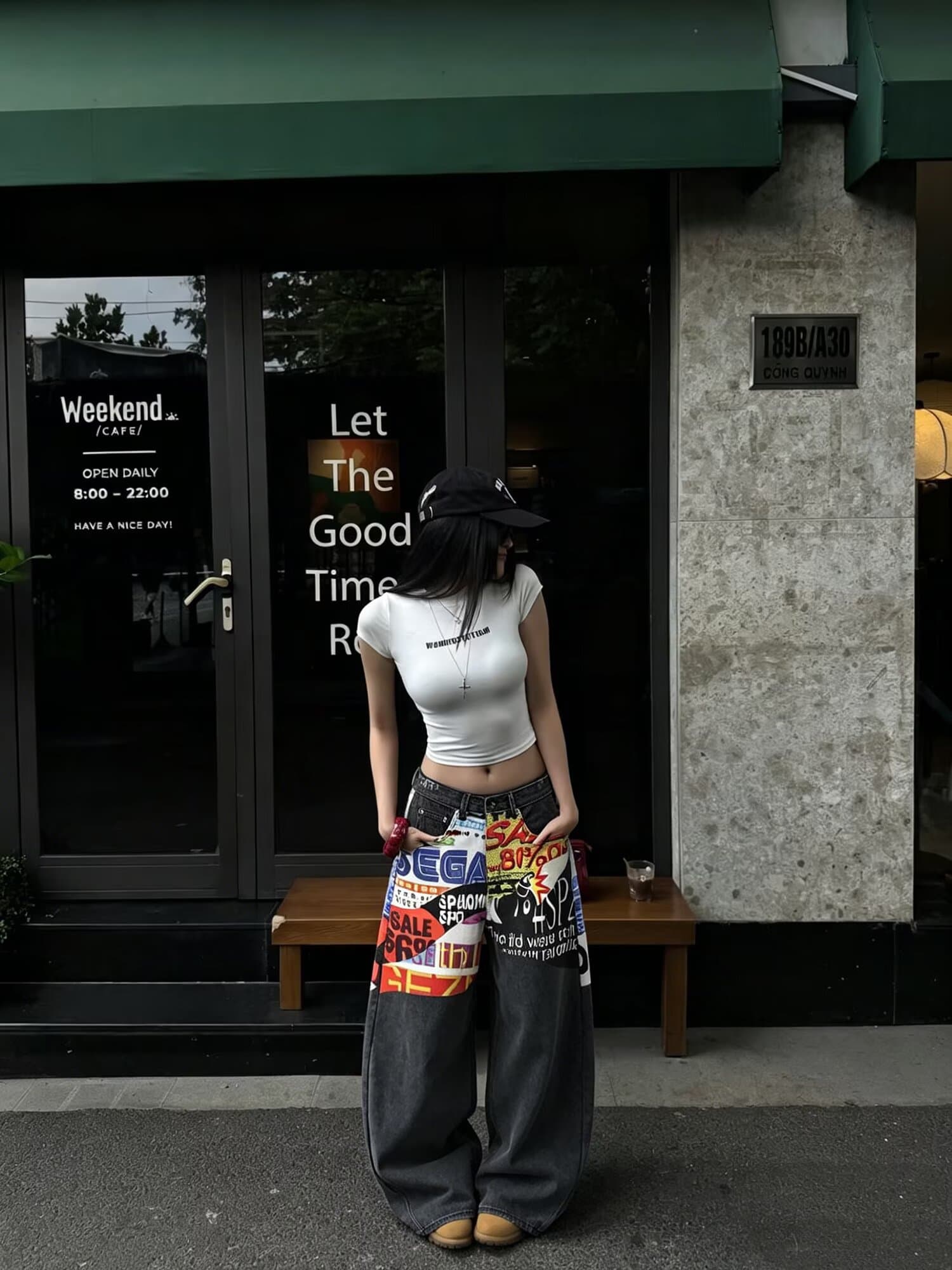 봄 가을 아메리칸 레트로 워싱 청바지 남녀 커플 루즈핏 캐주얼 다용도 스트레이트 프린트 넓은 다리 길이 바지 상세 이미지 4