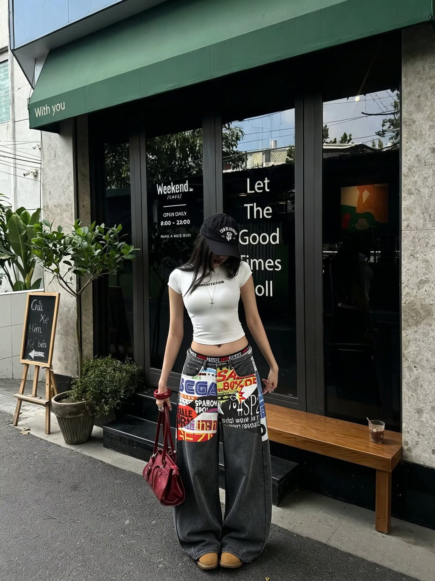 봄 가을 아메리칸 레트로 워싱 청바지 남녀 커플 루즈핏 캐주얼 다용도 스트레이트 프린트 넓은 다리 길이 바지 상세 이미지 6