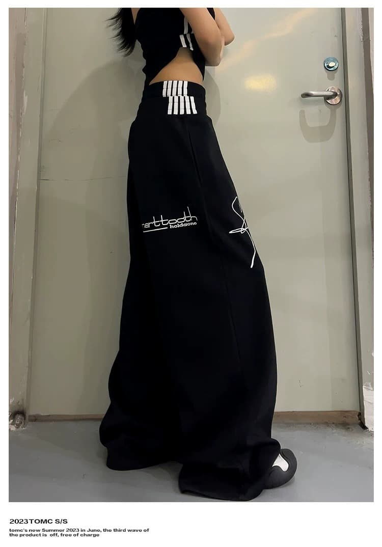전쟁 말 표준 프린트 스트라이프 더블 허리 머리 baggy 웨이 바지 남녀 아메리칸 운동 바람 루즈핏 스트레이트 캐주얼 바지 트렌디 상세 이미지 4