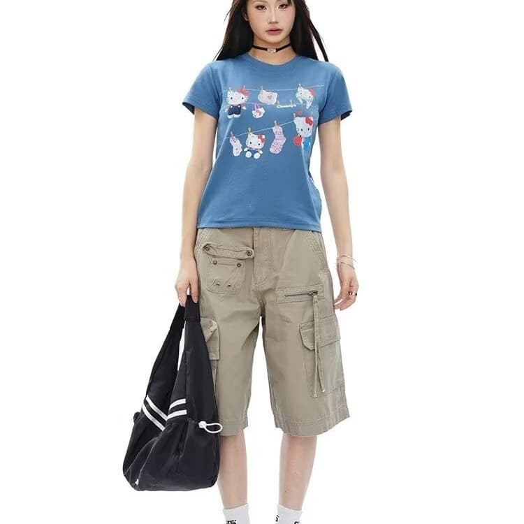 아메리칸 높음 거리 기타 주머니 조수 브랜드 악당 잘 생긴 캐주얼 워크웨어 반바지 남자 여름 루즈핏 바지 트렌드 오부 바지 이미지 4