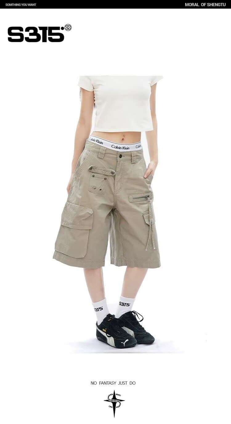 아메리칸 높음 거리 기타 주머니 조수 브랜드 악당 잘 생긴 캐주얼 워크웨어 반바지 남자 여름 루즈핏 바지 트렌드 오부 바지 상세 이미지 4
