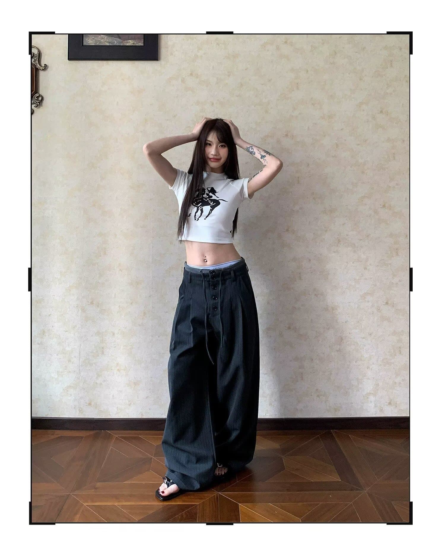 봄 가을 조수 브랜드 레트로 세로 줄무늬 도루 센스 스트레이트 슬랙스 남자 아메리칸 루즈핏 고급 센스 다용도 캐주얼 바지 상세 이미지 12
