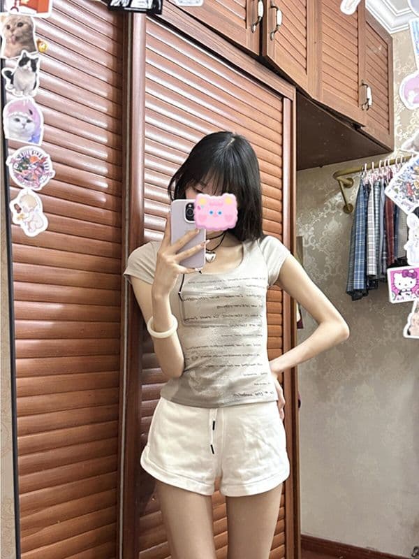 후아 면 복합 우유 실크 화이트 웨이 바지 반바지 여성 아메리칸 펌프 로프 운동 외출용 캐주얼 작은 키 상세 이미지 3
