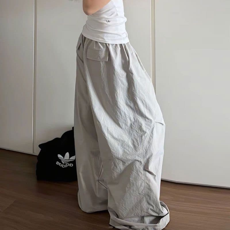 차가운 센스 속도 건조한 ins 여름 레트로 아메리칸 느긋한 바람 패치워크 펌프 Pleat 넓은 다리 루즈핏 얇은 스타일 캐주얼 바지 이미지 5