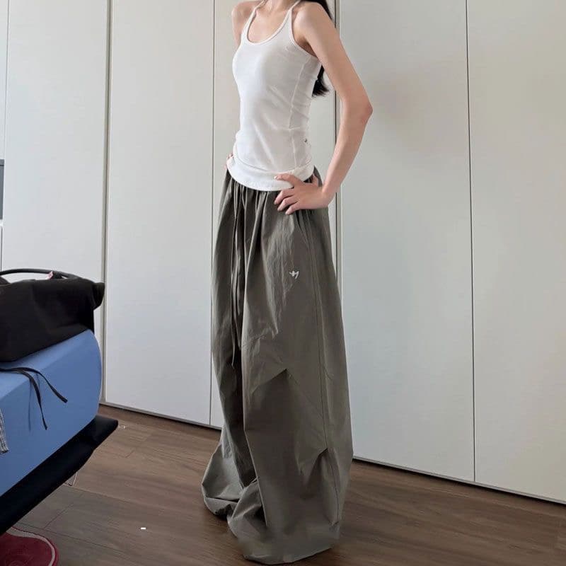 차가운 센스 속도 건조한 ins 여름 레트로 아메리칸 느긋한 바람 패치워크 펌프 Pleat 넓은 다리 루즈핏 얇은 스타일 캐주얼 바지 상세 이미지 3