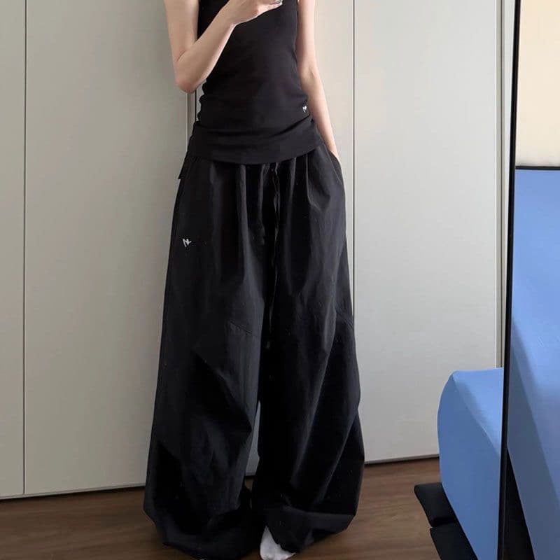 차가운 센스 속도 건조한 ins 여름 레트로 아메리칸 느긋한 바람 패치워크 펌프 Pleat 넓은 다리 루즈핏 얇은 스타일 캐주얼 바지 상세 이미지 5