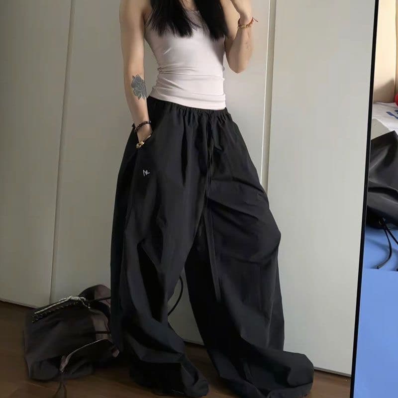 차가운 센스 속도 건조한 ins 여름 레트로 아메리칸 느긋한 바람 패치워크 펌프 Pleat 넓은 다리 루즈핏 얇은 스타일 캐주얼 바지 상세 이미지 9
