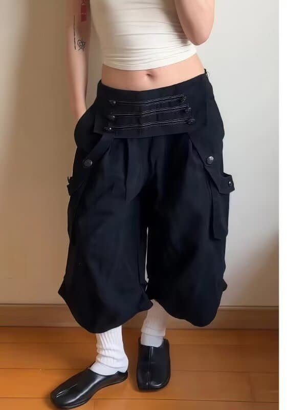 아메리칸 레트로 무거운 작업 기타 주머니 워크웨어 팬츠 남녀 루즈핏 넓은 다리 캐주얼 디자인 센스 와이드 튜브 긴 바지 이미지 4