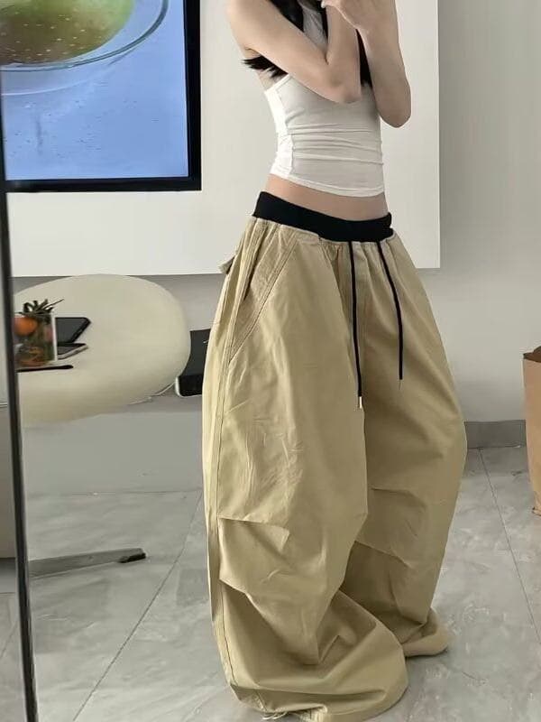 아메리칸 카키 색 넓은 다리 워크웨어 팬츠 여성 봄 루즈핏 jazz 재즈 댄스 바지 배색 패치워크 바닥 청소 긴 바지 상세 이미지 12