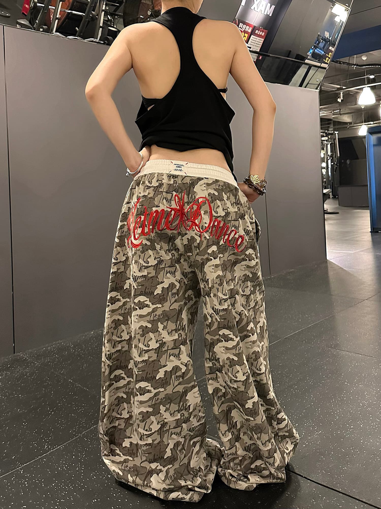 아메리칸 레트로 알파벳 자수 카모플라주 모통이 칼 바지 남녀 루즈핏 도루 센스 재즈 스트리트 댄스 캐주얼 웨이 바지 상세 이미지 6