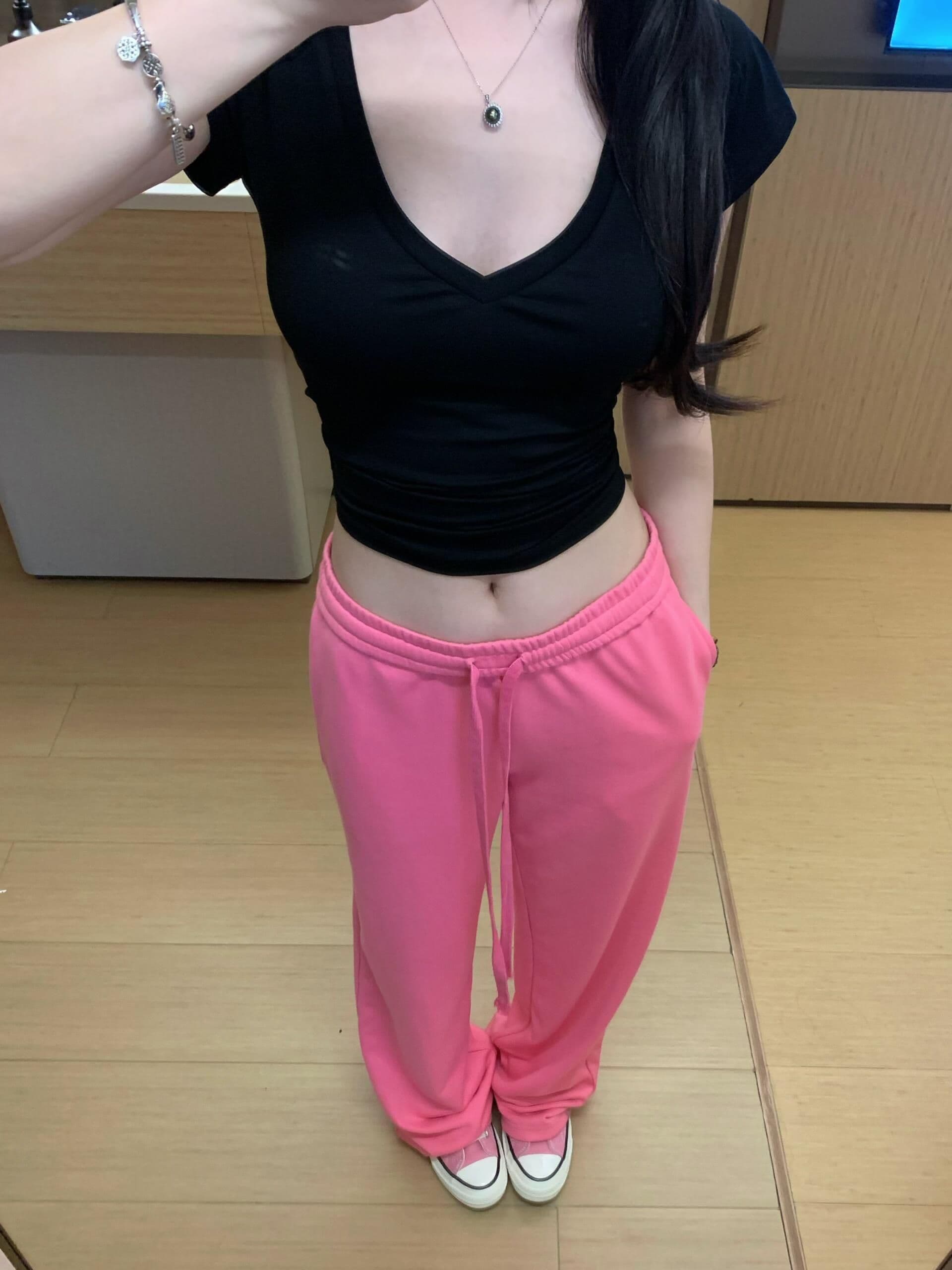핑크색 와이드 레깅스 바지 2026 여름 새로운 허리밴드 얇은 스타일 스트레이트 팬츠 루즈핏 다용도 캐주얼 바지 상세 이미지 2
