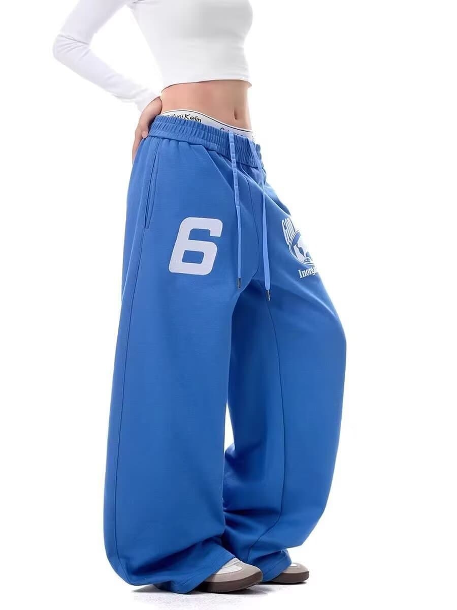 아메리칸 자수 식물 플러시 프린트 모통이 칼 넓은 다리 느긋한 핏 스타일 다용도 긴 바지 캐주얼 웨이 바지 상세 이미지 3