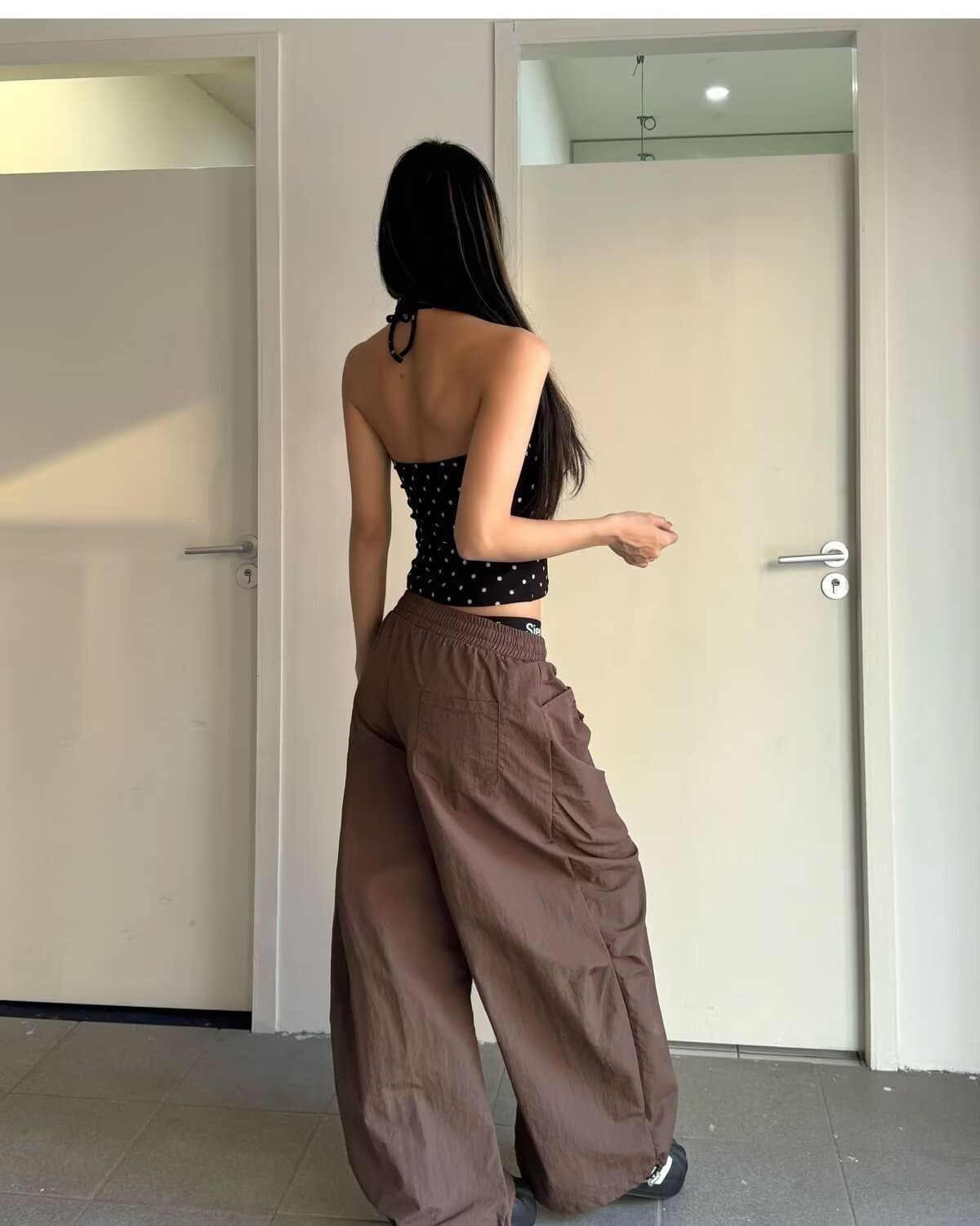 아메리칸 레트로 고급 센스 주름 낙하산 병 워크웨어 팬츠 여성 여름 얇은 스타일 넓은 다리 다용도 바나나 모통이 칼 바지 상세 이미지 11