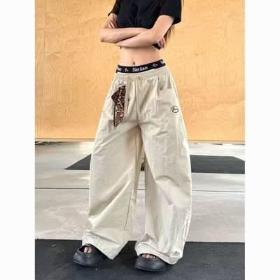 아메리칸 레트로 고급 센스 주름 낙하산 병 워크웨어 팬츠 여성 여름 얇은 스타일 넓은 다리 다용도 바나나 모통이 칼 바지 상세 이미지 15