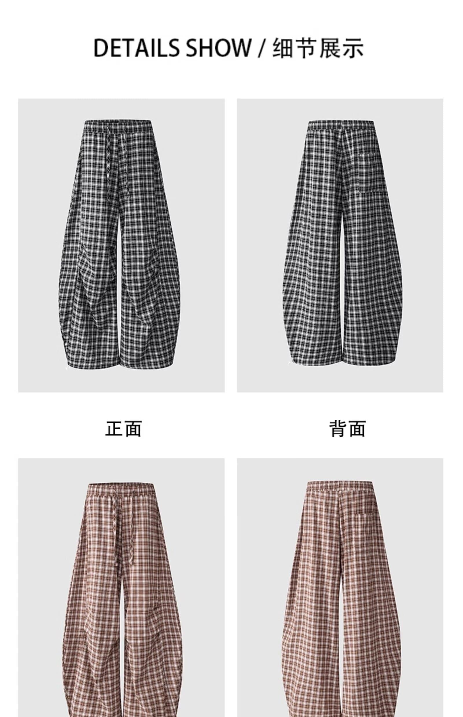 커플 체크무늬 느긋한 캐주얼 바지 남녀 여름 루즈핏 와이드 레그 팬츠 일본식 다용도 스트레이트 긴 바지 상세 이미지 3
