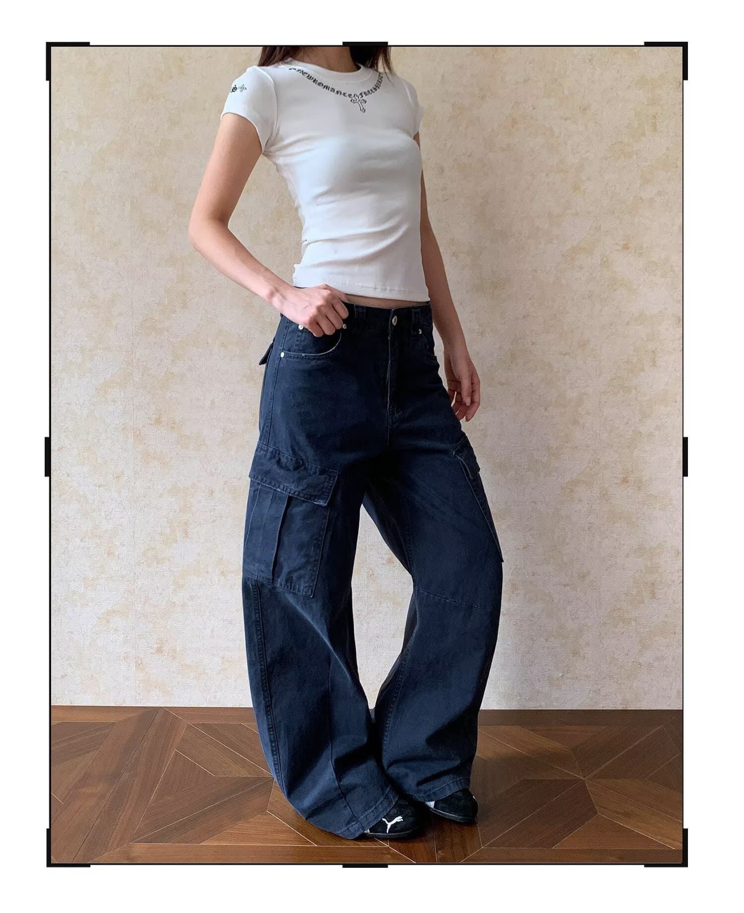 아메리칸 높음 거리 기타 주머니 모통이 칼 워크웨어 청바지 남녀 디자인 센스 루즈핏 스트레이트 캐주얼 긴 바지 트렌디 상세 이미지 11