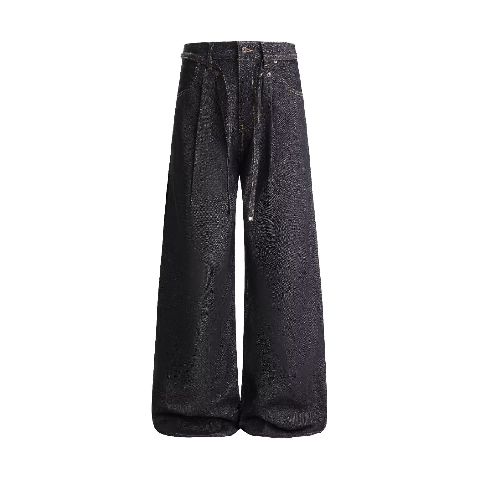 아메리칸 레트로 루즈핏 워싱 더블 Pleat 스트랩 디자인 청바지 고급 센스 스트레이트 다용도 캐주얼 바지 ins 이미지 3
