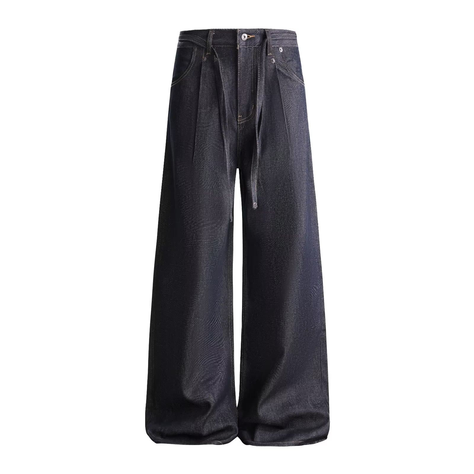 아메리칸 레트로 루즈핏 워싱 더블 Pleat 스트랩 디자인 청바지 고급 센스 스트레이트 다용도 캐주얼 바지 ins 상세 이미지 3