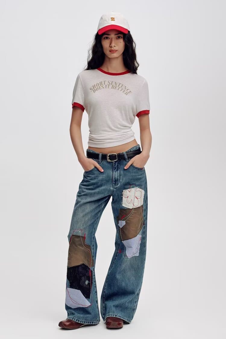 2026 봄 가을 아메리칸 레트로 조수 브랜드 패치 청바지 남자 몸매 가꾸기 마 오래된 워싱 테이퍼드 작은 발 긴 바지 상세 이미지 7