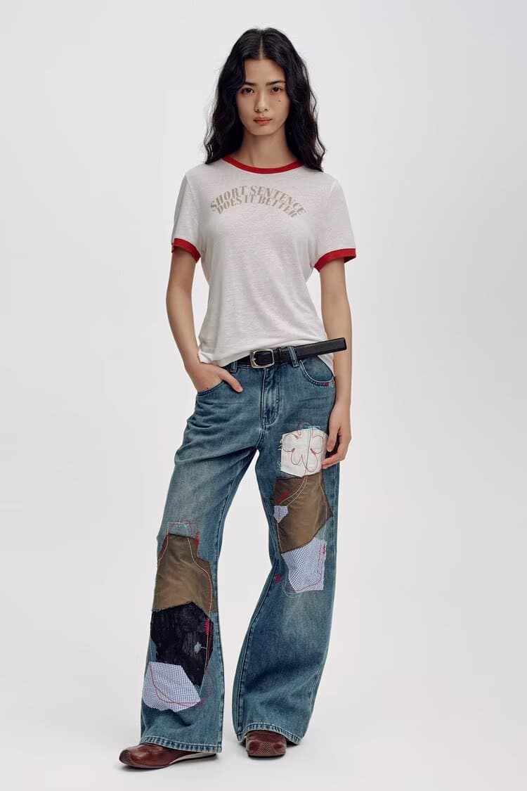 2026 봄 가을 아메리칸 레트로 조수 브랜드 패치 청바지 남자 몸매 가꾸기 마 오래된 워싱 테이퍼드 작은 발 긴 바지 상세 이미지 9