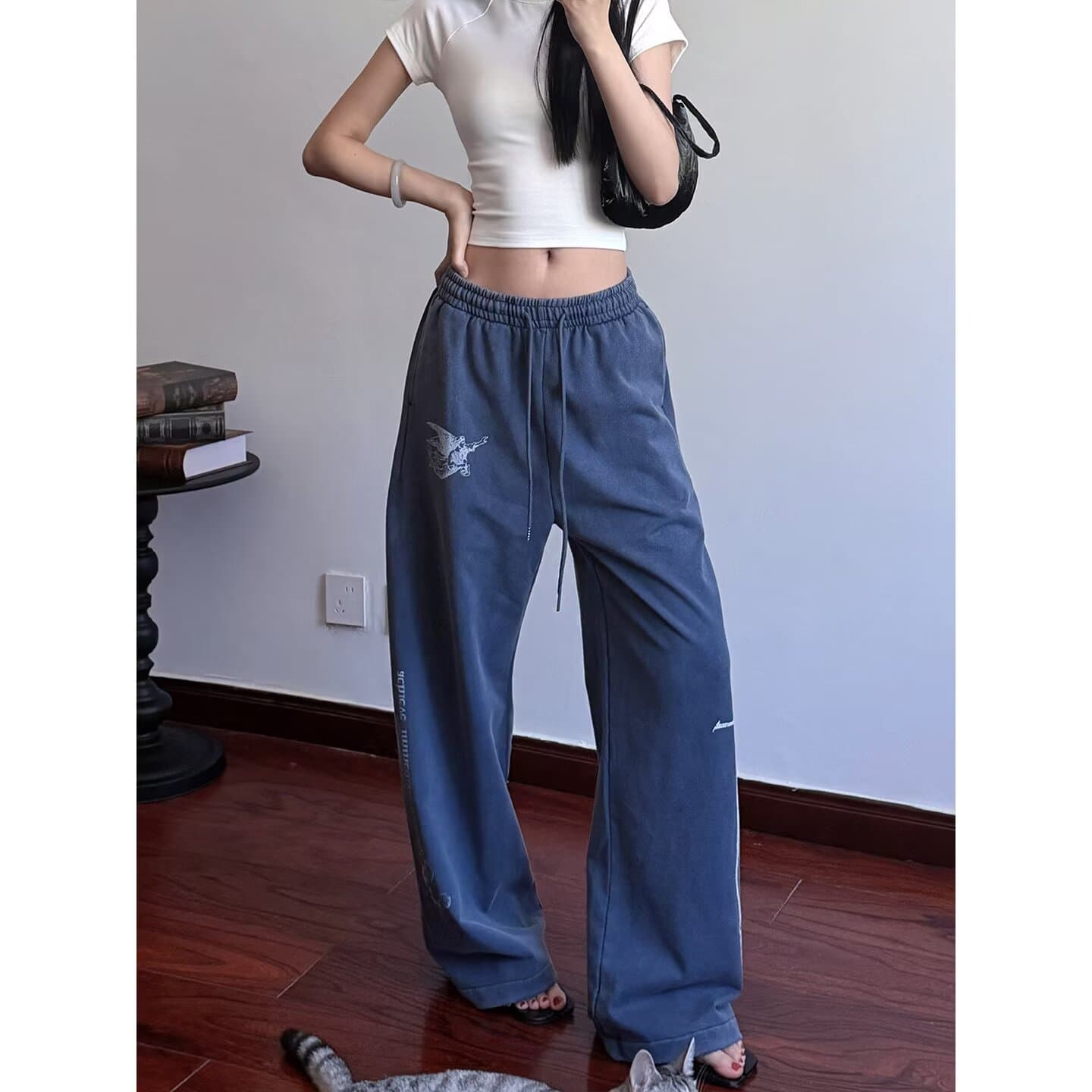 아메리칸 레트로 알파벳 프린트 기타 주머니 워크웨어 팬츠 남녀 vibe 높음 거리 캐주얼 루즈핏 커플 스트레이트 팬츠 트렌디