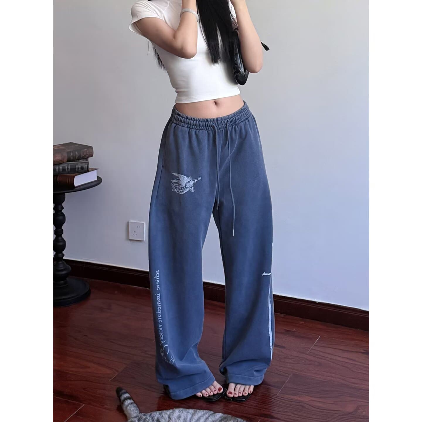 아메리칸 레트로 알파벳 프린트 기타 주머니 워크웨어 팬츠 남녀 vibe 높음 거리 캐주얼 루즈핏 커플 스트레이트 팬츠 트렌디 이미지 5