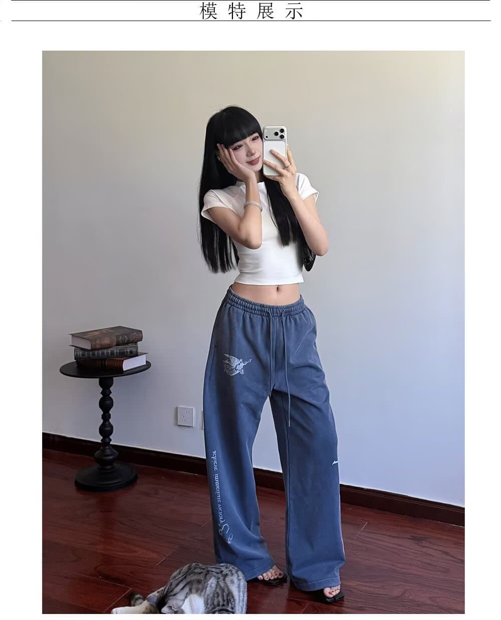 아메리칸 레트로 알파벳 프린트 기타 주머니 워크웨어 팬츠 남녀 vibe 높음 거리 캐주얼 루즈핏 커플 스트레이트 팬츠 트렌디 상세 이미지 2