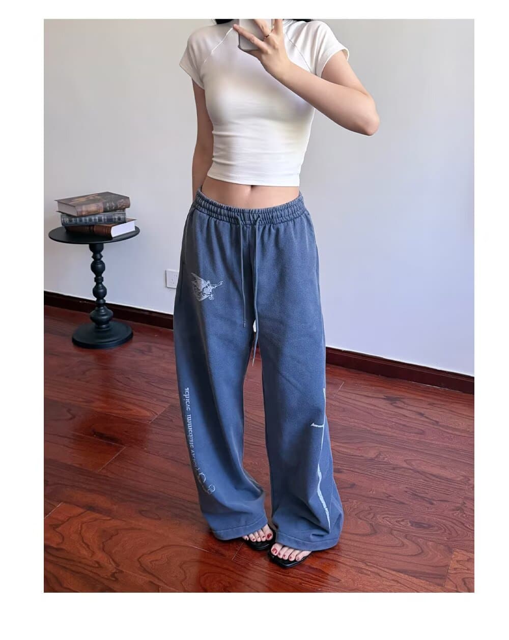 아메리칸 레트로 알파벳 프린트 기타 주머니 워크웨어 팬츠 남녀 vibe 높음 거리 캐주얼 루즈핏 커플 스트레이트 팬츠 트렌디 상세 이미지 3