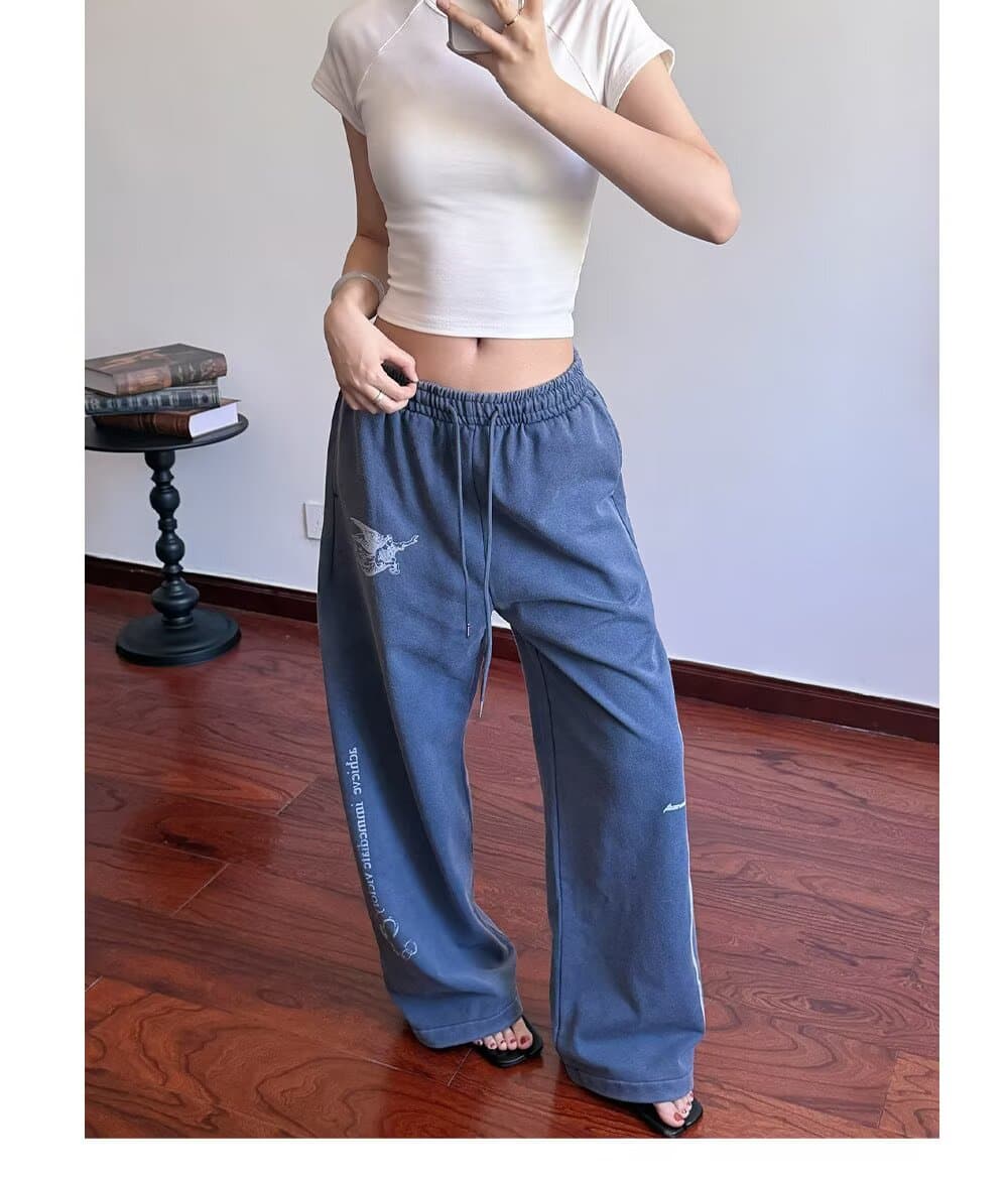 아메리칸 레트로 알파벳 프린트 기타 주머니 워크웨어 팬츠 남녀 vibe 높음 거리 캐주얼 루즈핏 커플 스트레이트 팬츠 트렌디 상세 이미지 5