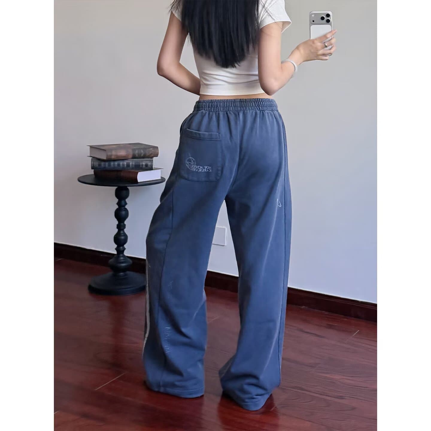 아메리칸 레트로 알파벳 프린트 기타 주머니 워크웨어 팬츠 남녀 vibe 높음 거리 캐주얼 루즈핏 커플 스트레이트 팬츠 트렌디 상세 이미지 10