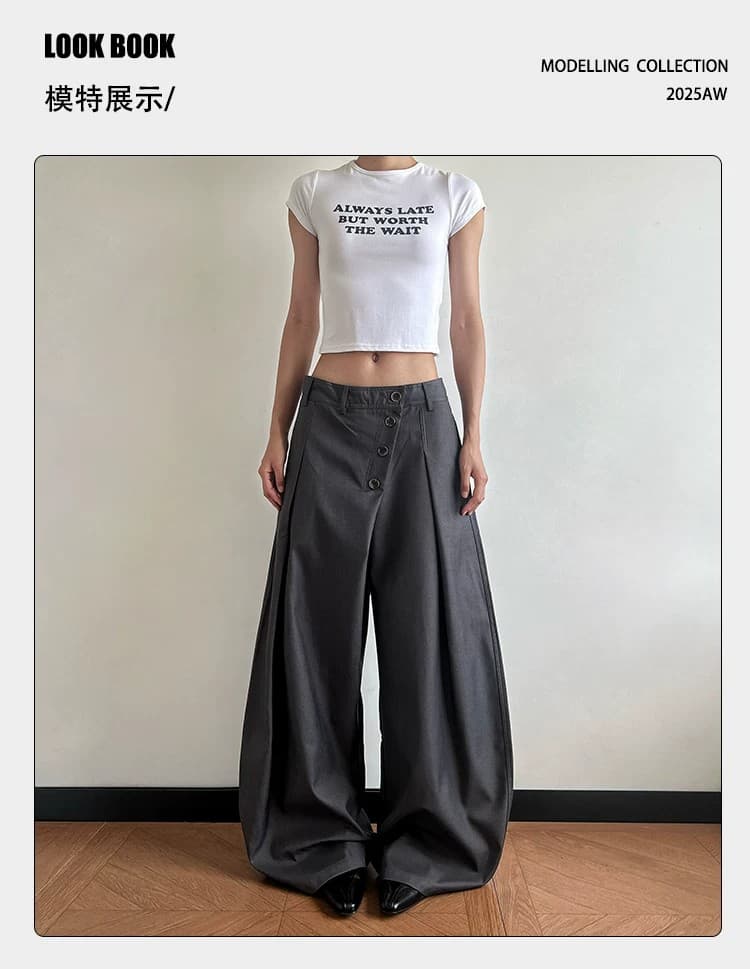 조수 브랜드 아메리칸 높음 거리 디자인 센스 단추 모통이 칼 슬랙스 남녀 오래된 돈 바람 해체 넓은 다리 바닥 청소 캐주얼 긴 바지 상세 이미지 2