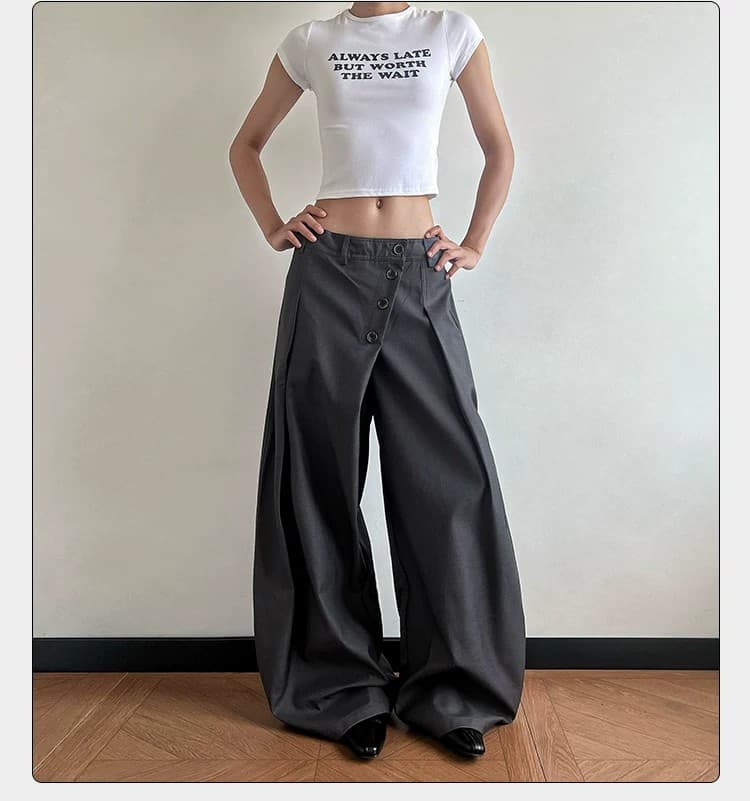 조수 브랜드 아메리칸 높음 거리 디자인 센스 단추 모통이 칼 슬랙스 남녀 오래된 돈 바람 해체 넓은 다리 바닥 청소 캐주얼 긴 바지 상세 이미지 3