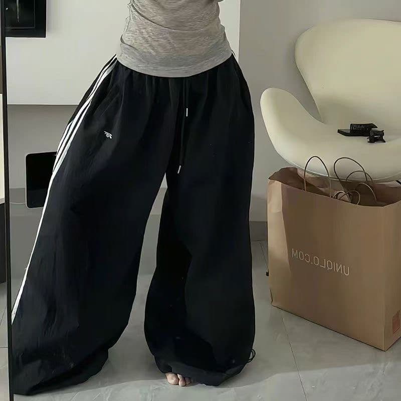 여름 핫걸 ins 새로운 아메리칸 레트로 리본 스트라이프 느슨함 센스 루즈핏 넓은 다리 속도 건조한 방수 캐주얼 바지 상세 이미지 6