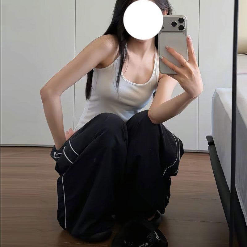 얇고 가벼운 속도 건조한 ins 여름 레트로 아메리칸 느긋한 바 기사 패치워크 향기로운 芋 보라색 넓은 루즈핏 캐주얼 바지 선적 상세 이미지 7