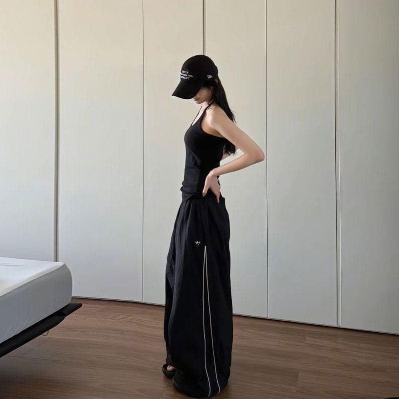 얇고 가벼운 속도 건조한 ins 여름 레트로 아메리칸 느긋한 바 기사 패치워크 향기로운 芋 보라색 넓은 루즈핏 캐주얼 바지 선적 상세 이미지 8