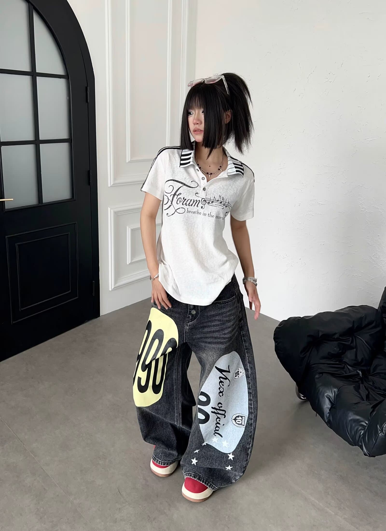 아메리칸 낙서 트렌드 수채화 넓은 다리 청바지 거리 바람 재미있는 스트레이트 루즈핏 개성 상세 이미지 20