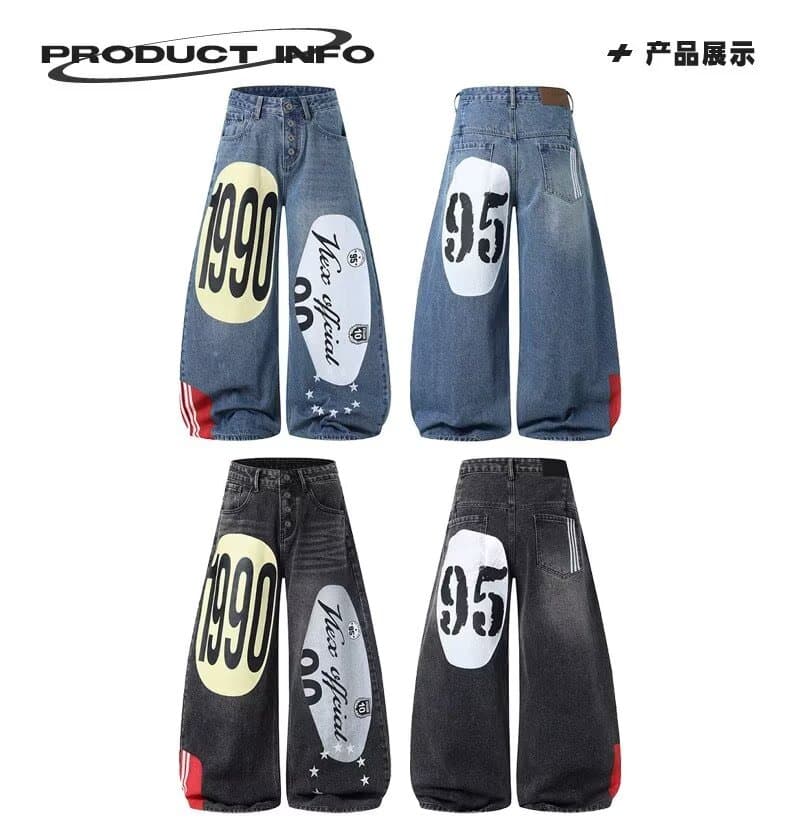 아메리칸 낙서 트렌드 수채화 넓은 다리 청바지 거리 바람 재미있는 스트레이트 루즈핏 개성 상세 이미지 23