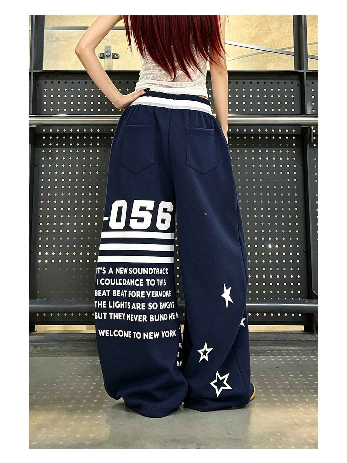 아메리칸 회색 운동 바지 캐주얼 두꺼움 면 바지 여성 여름 루즈핏 와이드 레그 팬츠 디자인 센스 프린트 jazz 재즈 댄스 상세 이미지 11
