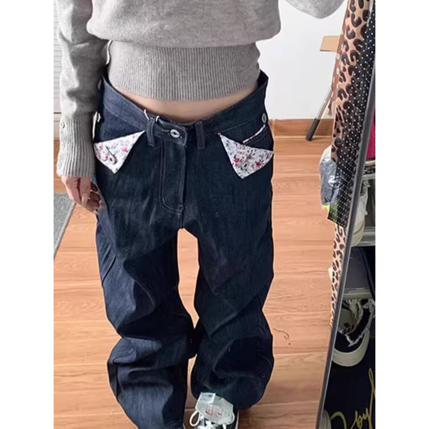 패션 새로운 해군 원본 암소 바지 뒤집다 접기 데님 긴 바지 여성 chenshop 디자이너