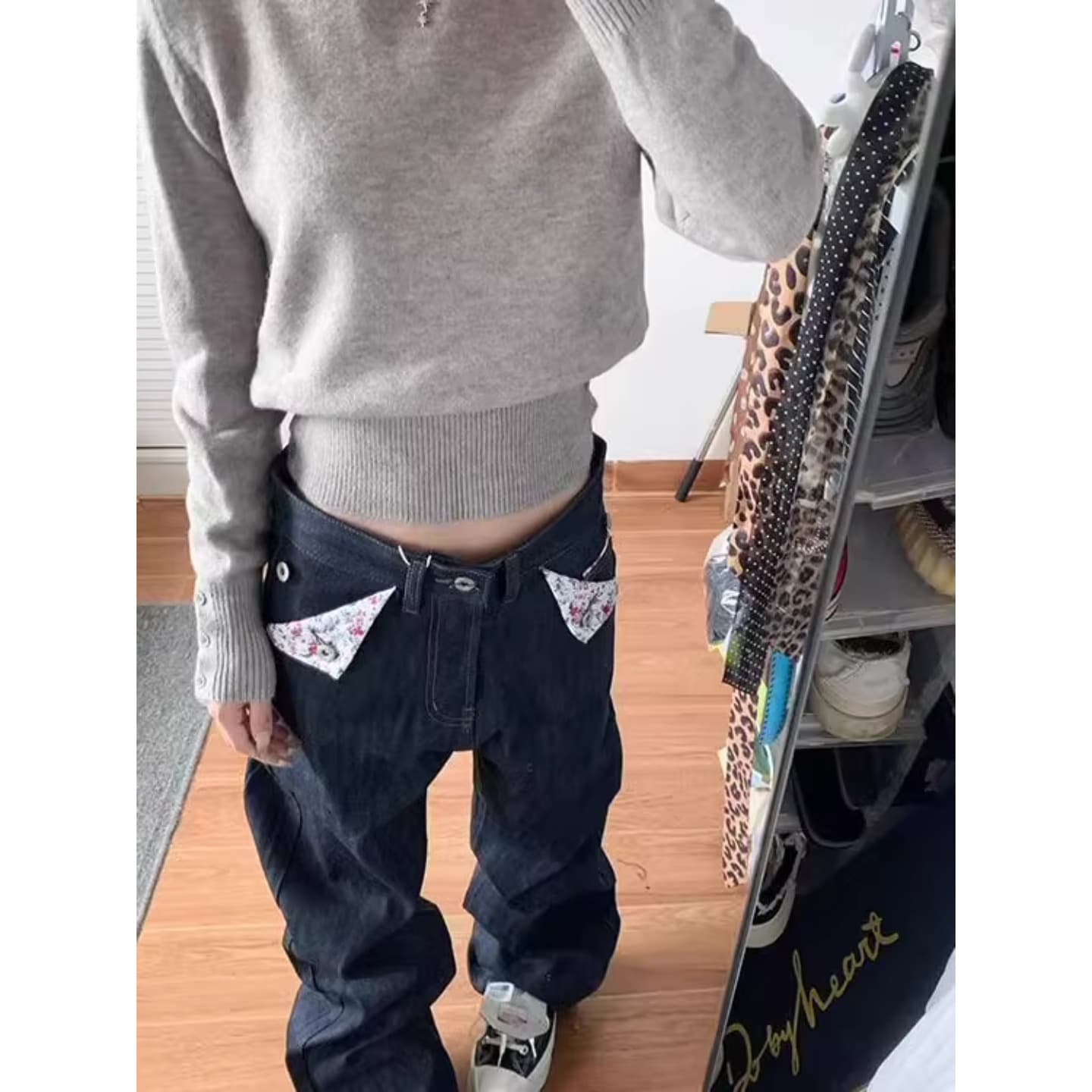 패션 새로운 해군 원본 암소 바지 뒤집다 접기 데님 긴 바지 여성 chenshop 디자이너 이미지 3