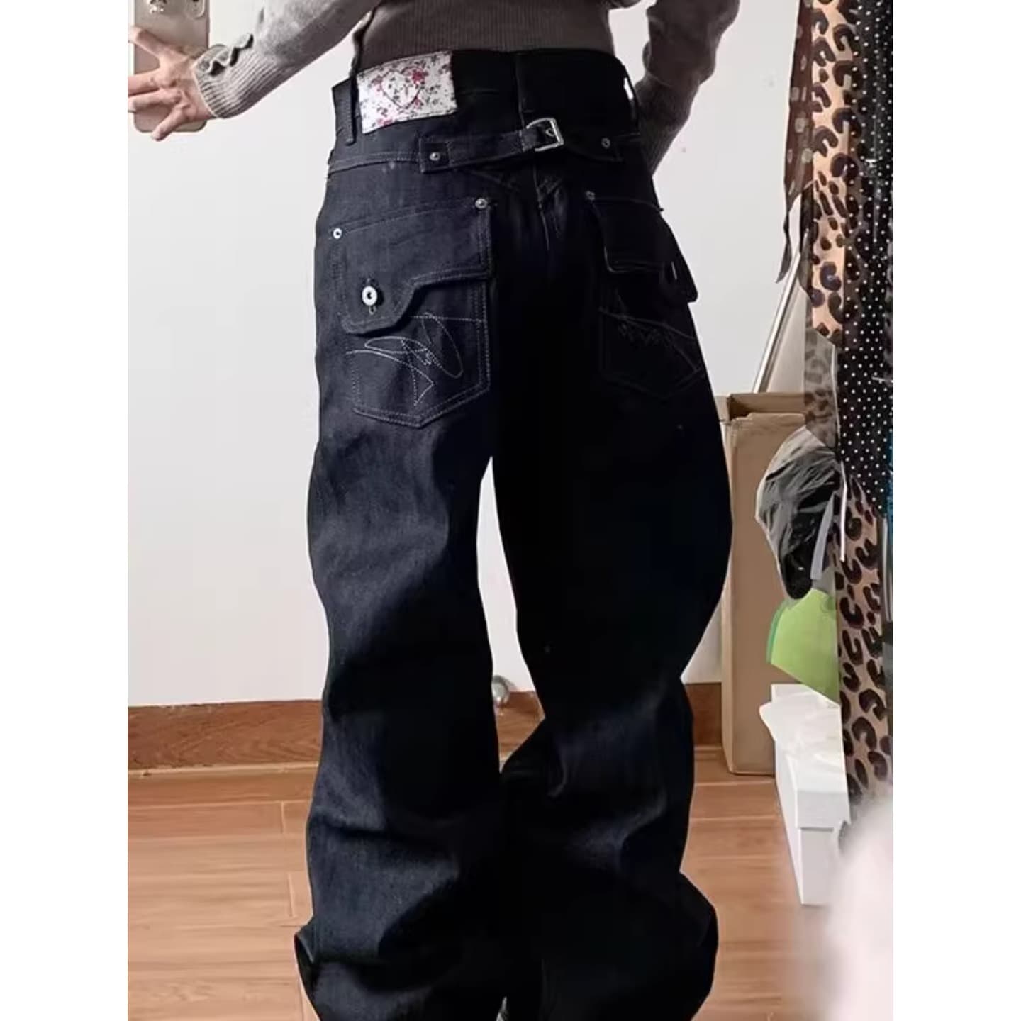 패션 새로운 해군 원본 암소 바지 뒤집다 접기 데님 긴 바지 여성 chenshop 디자이너 이미지 2