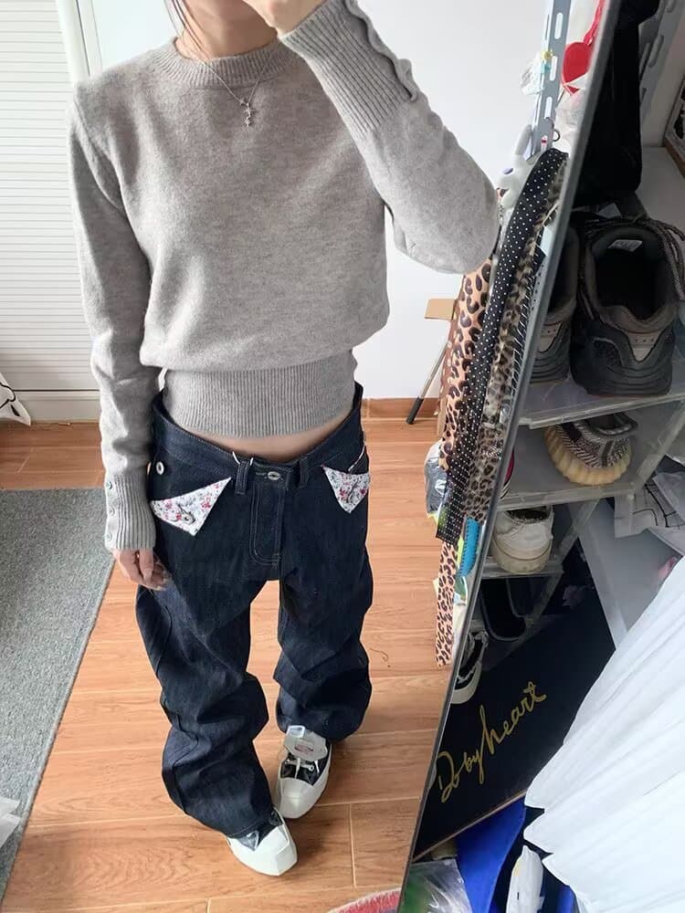 패션 새로운 해군 원본 암소 바지 뒤집다 접기 데님 긴 바지 여성 chenshop 디자이너 상세 이미지 2