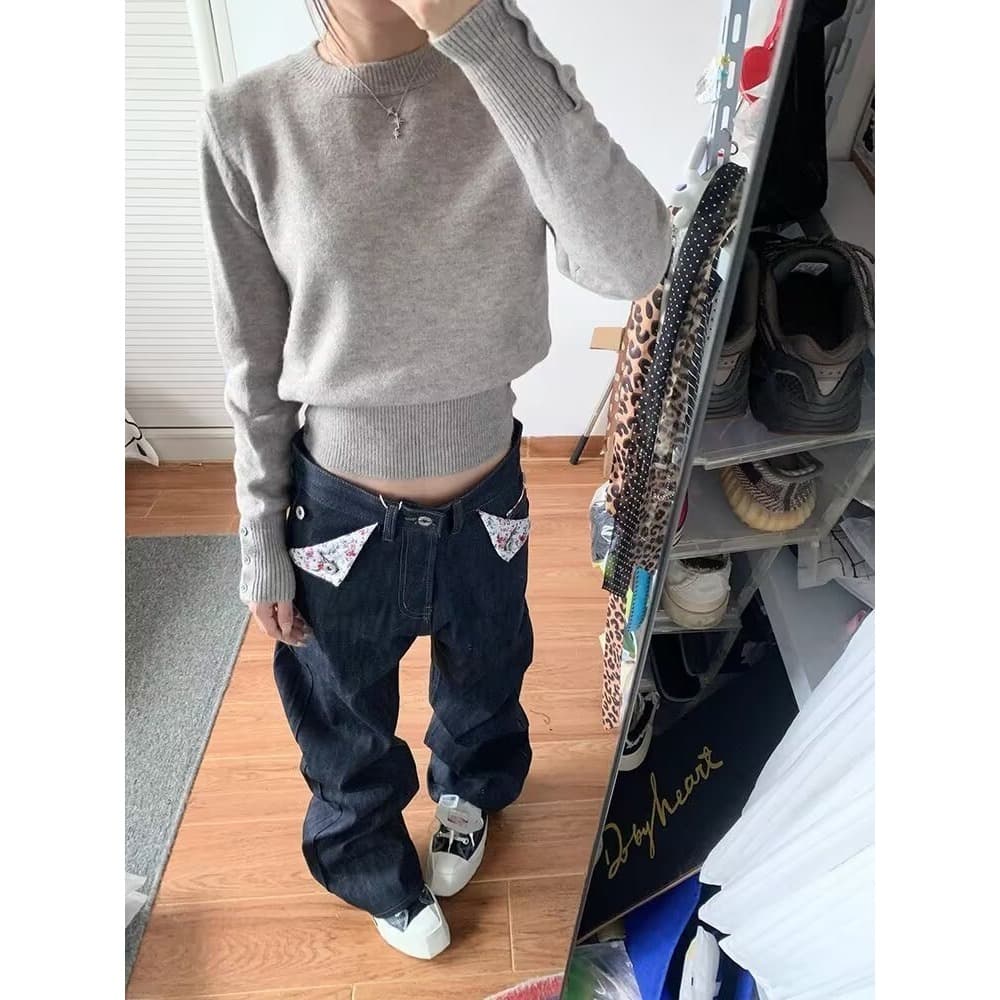 패션 새로운 해군 원본 암소 바지 뒤집다 접기 데님 긴 바지 여성 chenshop 디자이너 상세 이미지 5